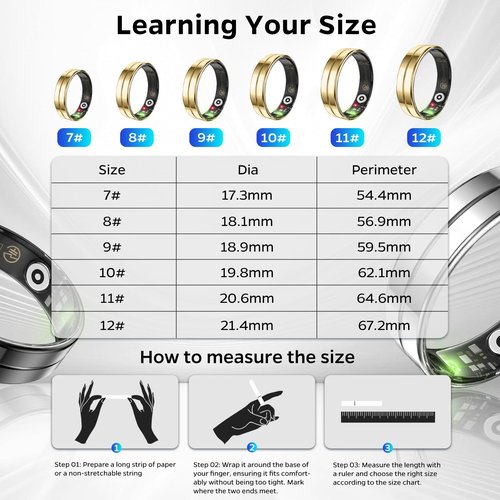 Emerhome Ultra-Thin Smart Ring for Women Men,Sleep Tracker Ring with Heart Rate, Waterproof Fitness Ring for Activity Monitoring/Steps/Calories,No Subscription Fee,for iSO & Android (Glod,11#)