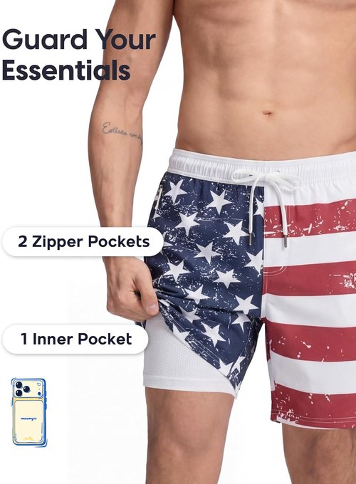 Maamgic Men's Swim Trunks - Quick-Dry Board Shorts with Zipper Pockets | 9" 4-Way Stretch Design