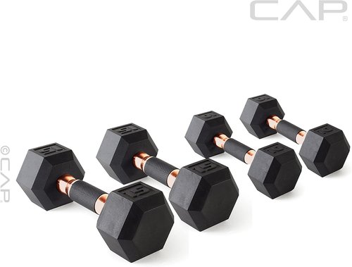 CAP Barbell 50 lbs Coated Dumbbell Set - Copper Handles | Includes 10 lbs x 2 & 15 lbs x 2