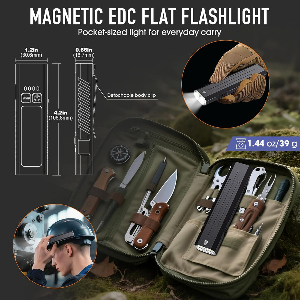 Skiennix 2-Pack Rechargeable EDC Flashlight - 1600 Lumens with Emergency Strobe Mode | Compact & Magnetic Design