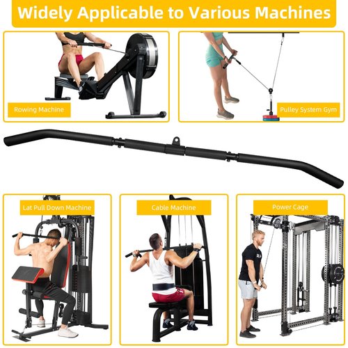 Topfinder 46" Lat Pulldown Attachments Bar For Cable Machine,2 in 1 Wide Grip Rotating Bar For Homr Gym Pulley System,Tricep Press Down Straight Bar With Foam Handle (Black, 46")