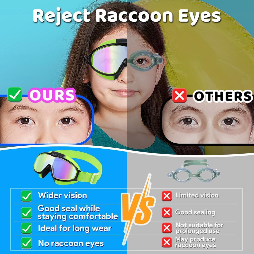Vvinca Kids Swim Goggles - Anti-Fog, UV Protection & No Leaking | Comfortable Fabric Strap for Ages 3-14