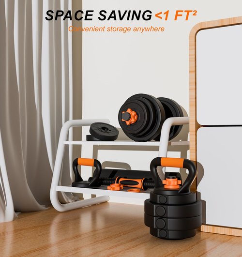 DICAO Adjustable Weights Dumbbell Set 22LBS/44LBS, 4 in 1 Barbell Weight Set for Women Men, Free Weights Exercise & Fitness Dumbbells for Home Gym, Hand Weightlifting Muscle Strength Training（20KG Kettlebell）