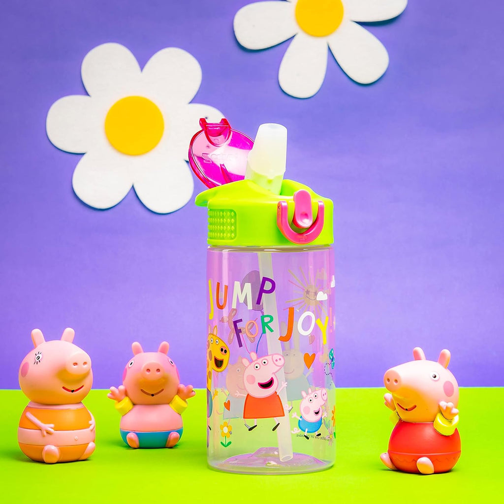 Zak Designs Peppa Pig Kids Water Bottle - 16oz Durable Plastic with Straw & Leak-Proof Design