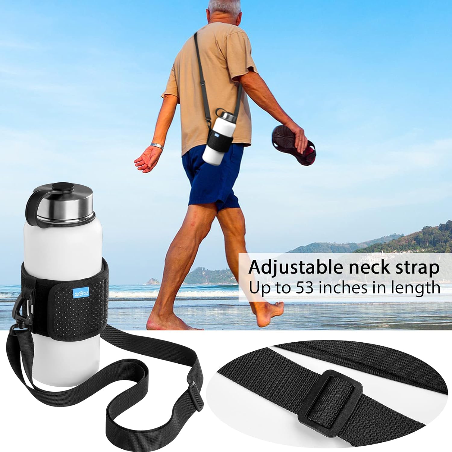 Xxerciz Water Bottle Carrier - Adjustable Shoulder Strap Sling for Hiking & Camping