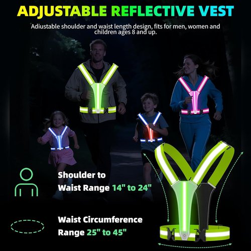 LED Reflective Vest by Skiennix - 5 Color Modes, Adjustable Running Gear for Men, Women & Kids