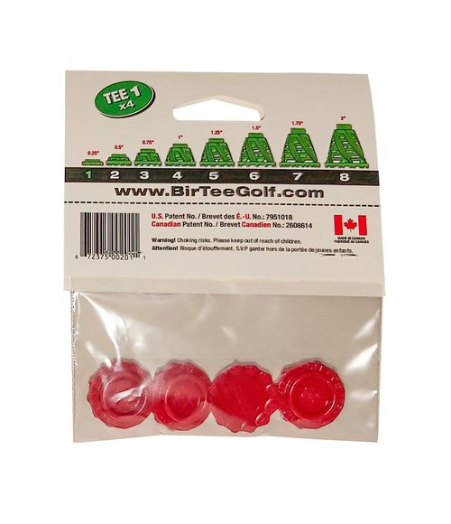 BirTee Pro Golf Tees - Size #1 (1/4") Individual Size Pack - 4 Tees Per Pack. Winter/Mat/Simulator Tees (Red)