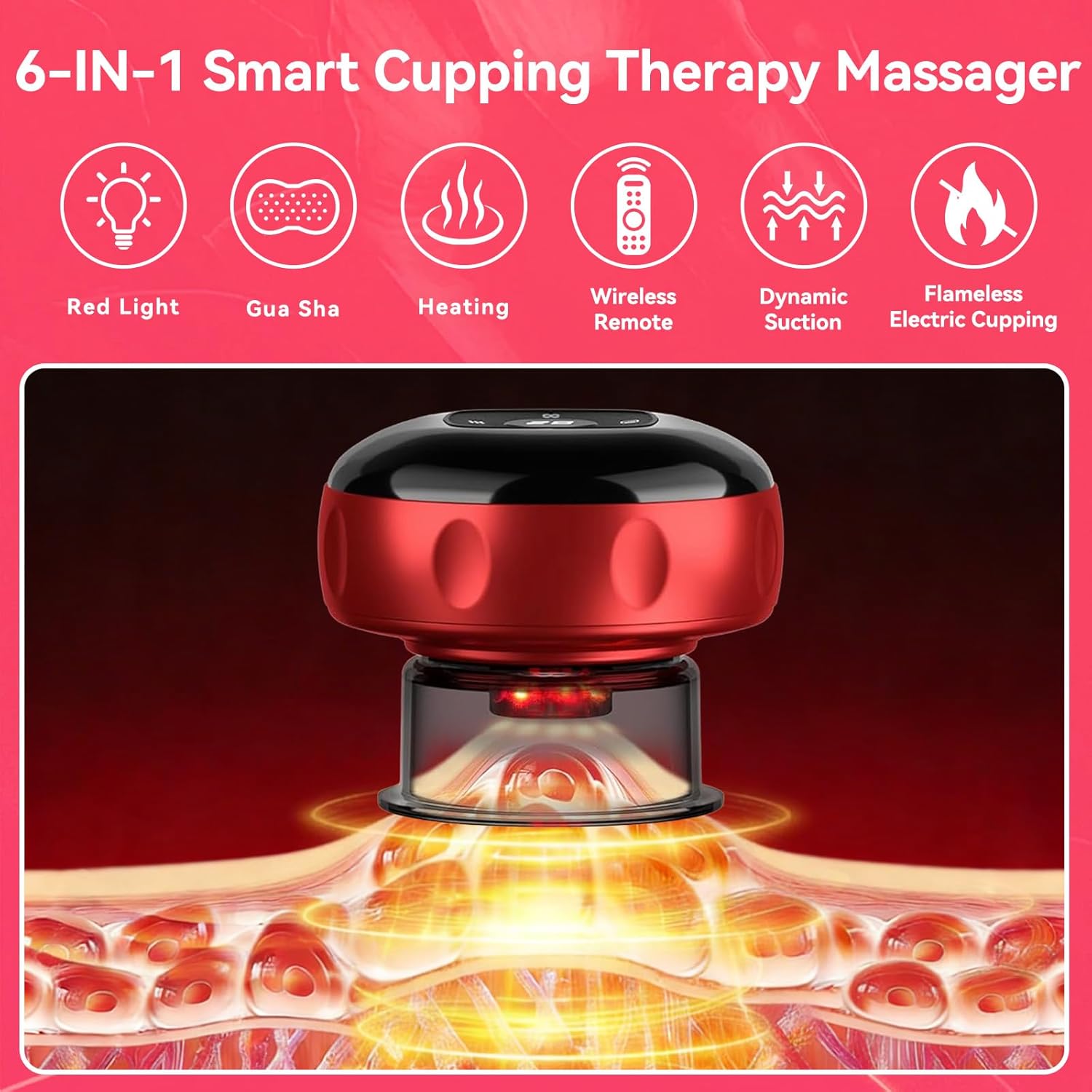 Skiennix 6-in-1 Cupping Set - Electric Cupping Therapy Massager with Heat & Red Light | Portable Pain Relief Device