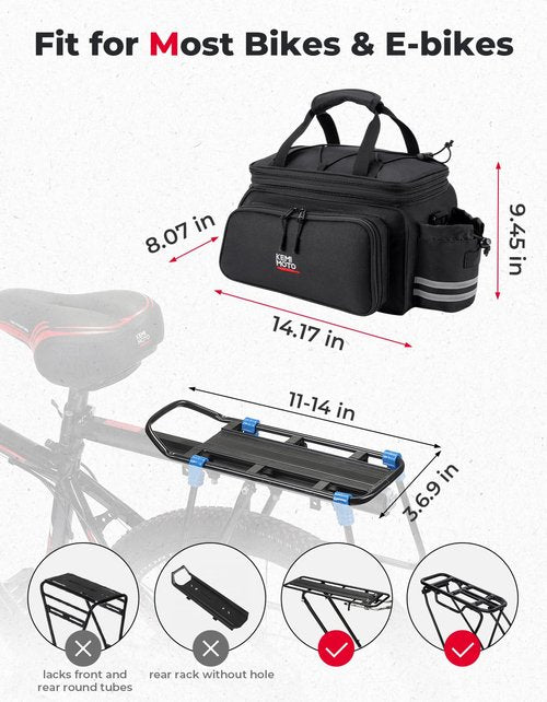 KEMIMOTO Bike Rear Rack Bag Bicycle Trunk Bag Expandable 10-20L Capacity Water Resistant Multifunctional Bicycle Pannier with Rain Cover Bike Saddle Bag for Rear Rack Shopping Commuter Cycling Trip