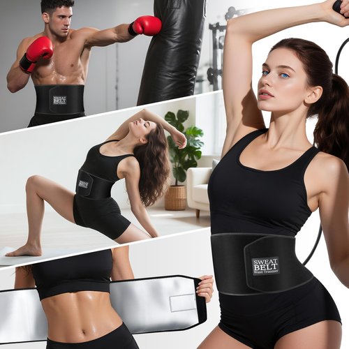 ZPP Waist Trimmer for Women and Men, Sweat Belt Band Belly Stomach Wrap Black/Silver
