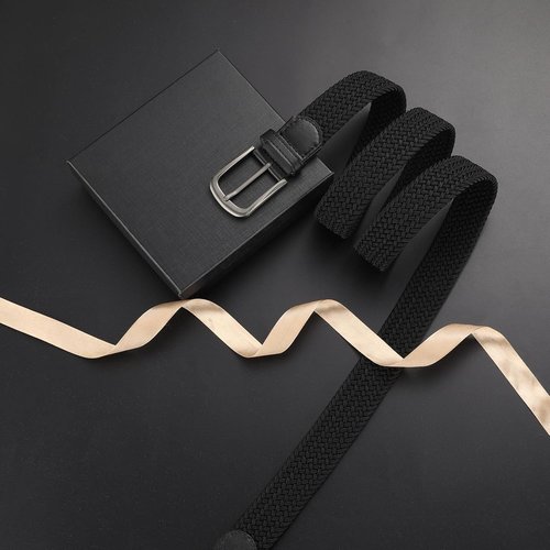 GAEKEAO Elastic Braided Belt for Men - 1 3/8" Stretch Woven Design for Golf & Casual Wear | Black