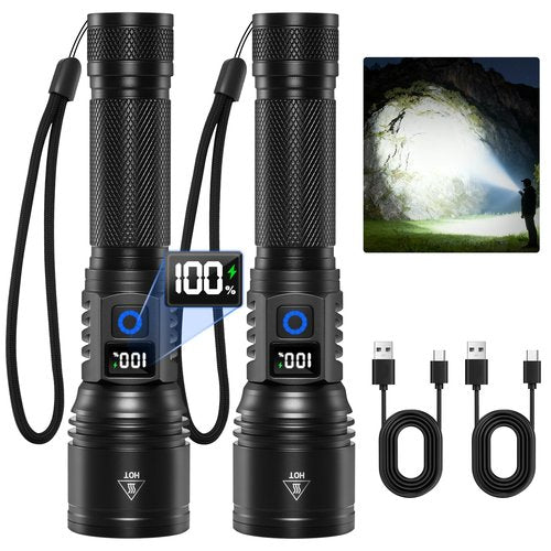 Rechargeable Flashlights High Lumens 2Pack, 5Modes Super Bright Flashlight Rechargeable, LED Flashlight Powerful, Handheld Tactical Flash Lights for Home Emergencies Camping Essentials, Gifts for Men