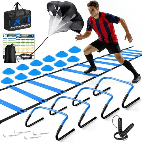 Agility Ladder Set - 20ft Speed Ladder with 4 Hurdles, Parachute, 12 Cones & Jump Rope | Enhance Agility & Speed for Kids and Adults