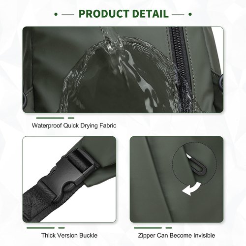 DTGN Small Sling Bag - Waterproof Crossbody Chest Bag for 7.9" Tablets | Lightweight Daypack in Dark Green