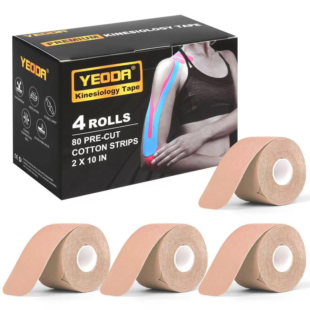 Yeoda Kinesiology Tape,Precut Kinesiology Strips 4 Rolls for Muscle Strain Relief & Joint Support,80 Count, 10” Precut Strips