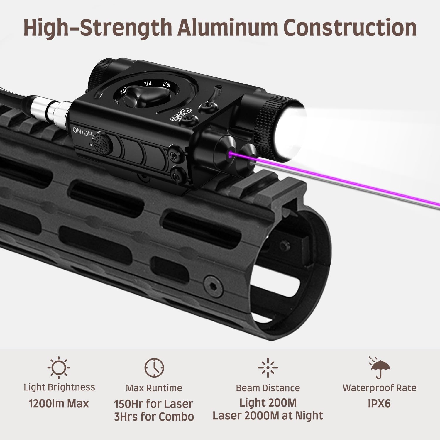 SMSlaser Purple Laser Sight + Infrared(IR) Laser Beam + 1200 Lumens Tactical Flashlight, Rifle Ar Laser, Airsoft Ar 15 Beam, Including Battery Charger and Remote Control Switch, Fit for AEG GBB CQB