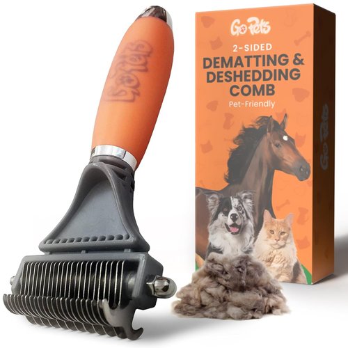 GoPets 2-in-1 Dematting Comb - Double-Sided Dog Brush & Cat Grooming Rake for Shedding & Mats