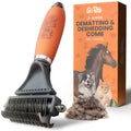 GoPets 2-in-1 Dematting Comb - Double-Sided Dog Brush & Cat Grooming Rake for Shedding & Mats