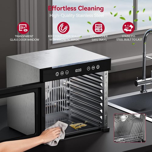 Food Dehydrator - 8 Stainless Steel Trays with Adjustable Timer & Temperature | 650W Quiet Fruit Dryer