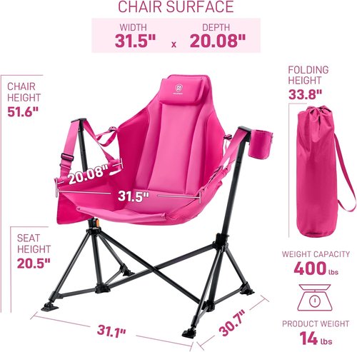 Ever Advanced Padded Oversized Hammock Chair - Compact Heavy-Duty Swing with Storage Pockets | Supports 400lbs, Pink