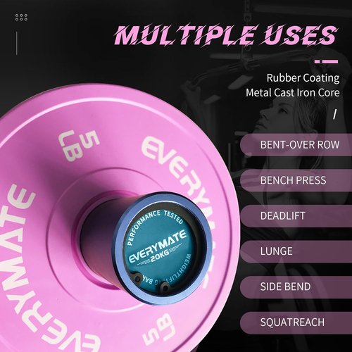 EVERYMATE Pink Change Weight Plates - 5LB Set Fractional Plate Olympic Bumper Plates for Cross Training - Steel Insert Strength Training