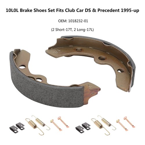 10L0L Golf Cart Brake Shoes/Pads Brake Spring Kit for Club Car DS & Precedent 1995 Up, Tempo 2018 Up, EZGO TXT Medalist 1986.5-1995, Yamaha G1 G2 G8 G9, OEM 101823201, 101816301 (2 Short & 2 Long)