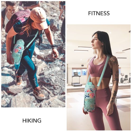 Half Gallon Water Bottle Carrier Bag, Bottle Pouch Phone Holder, Adjustable Shoulder Hand Strap 2 Pocket Sling Neoprene Sleeve Sports Water Jug Accessories for Hiking Travelling &Camping