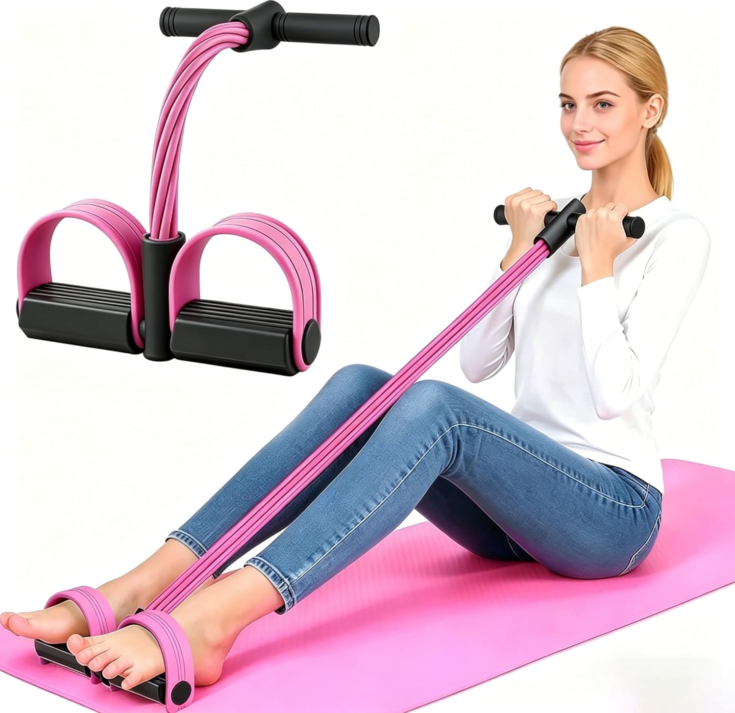 Pedal Resistance Band by Skiennix - Natural Rubber Foot Resistance Training with Handles | Pink