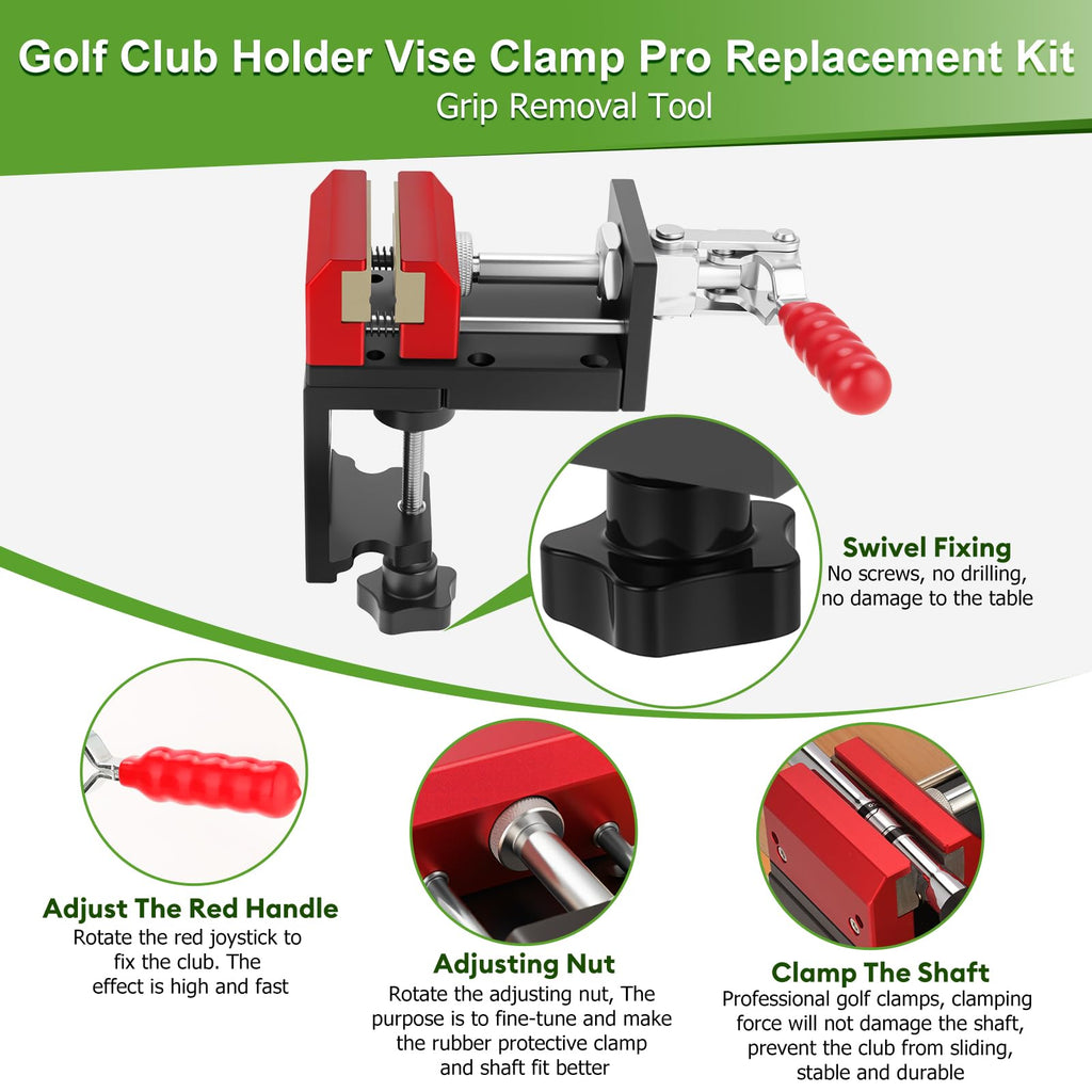 Poiyham Golf Club Regripping Kit, 2-in-1 No Drill Aluminum Golf Shaft Clamp, 360° Swivel Portable Table Vise, Golf Grip Kit for Regripping, Golf Repair Kit Removal Tool for Grip Replacement