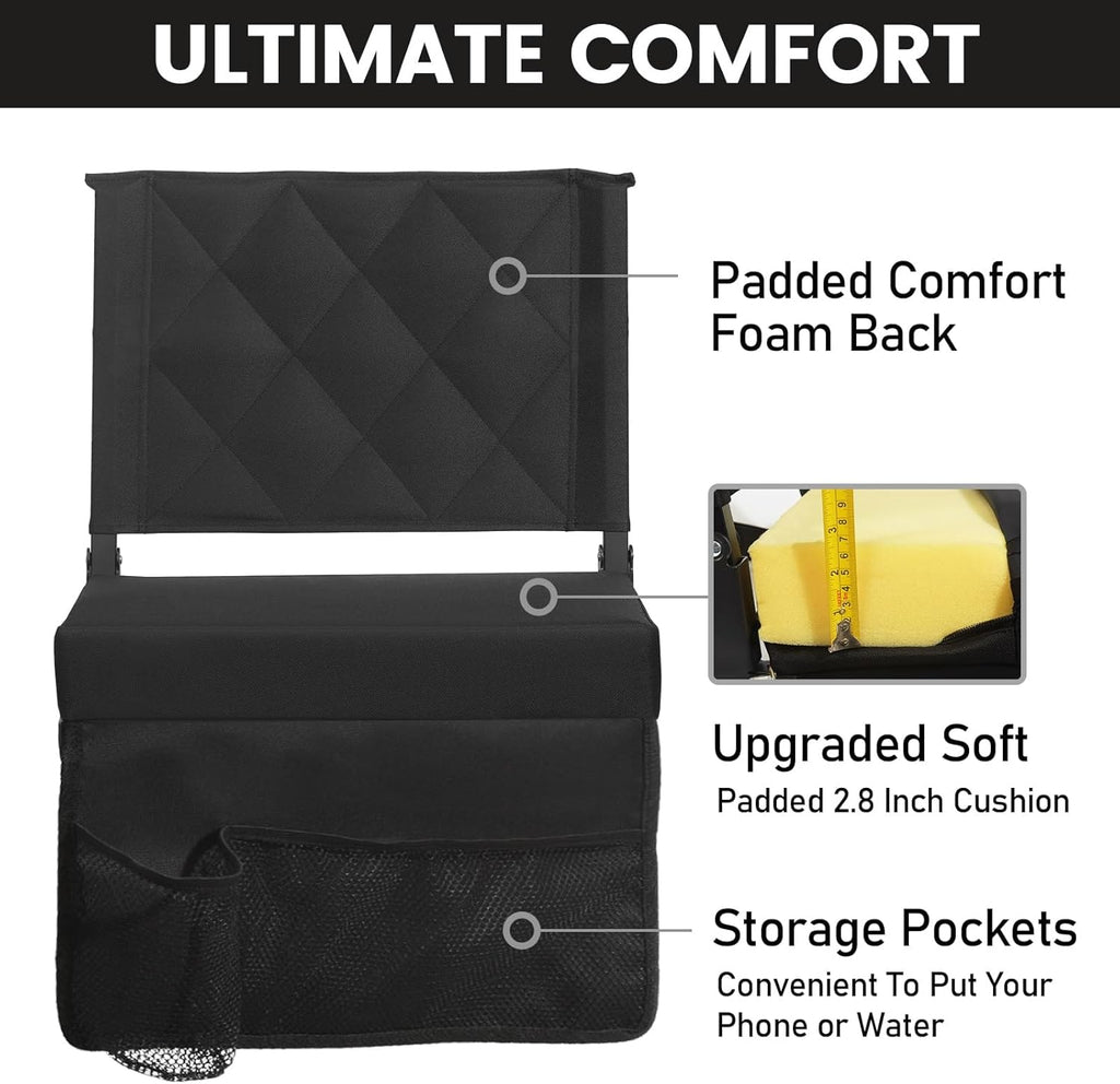 Sheenive Stadium Seats - Padded Bleacher Chairs with Back Support & Shoulder Strap | Portable Comfort