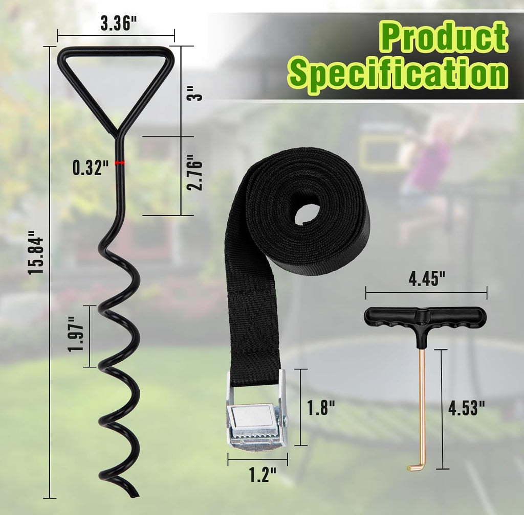 Trampoline Tie Down Anchor Kit by [Brand Name] - Heavy-Duty Steel Stakes for High Wind | Set of 4