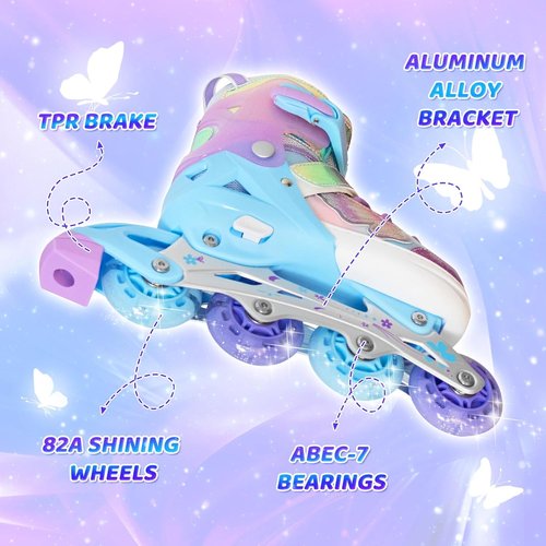 MammyGol Inline Skates - Adjustable Butterfly Roller Skates for Girls | Vibrant Colors & Flashing Wheels