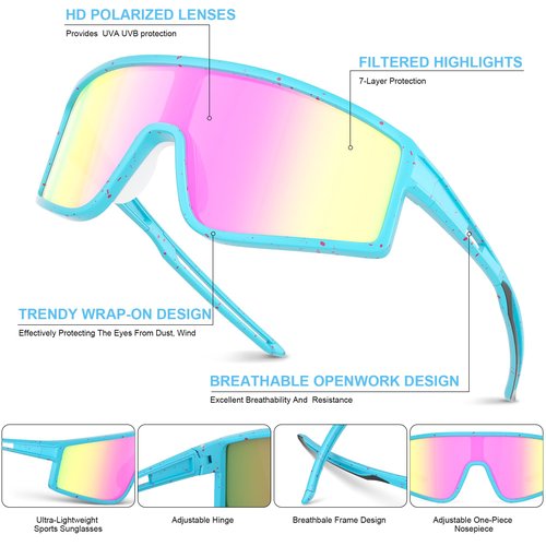 Kegrimi 3 Pack Kids Sunglasses Youth Baseball Polarized Sun Glasses Sports Cycling Running for Boys Girls UV Protection(Black+Red/Black+grey/Blue+green)