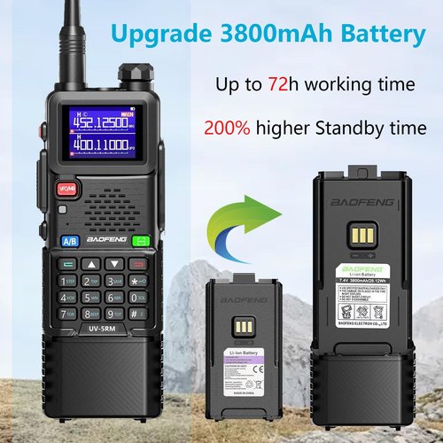 BAOFENG UV-5RM Battery 3800mAh Extended Battery with USB-C Charging Cable for Ham Radio Compatible AR-5RM UV-5G Plus GM-5RH UV-5RH Series (BL-5RMLX2)