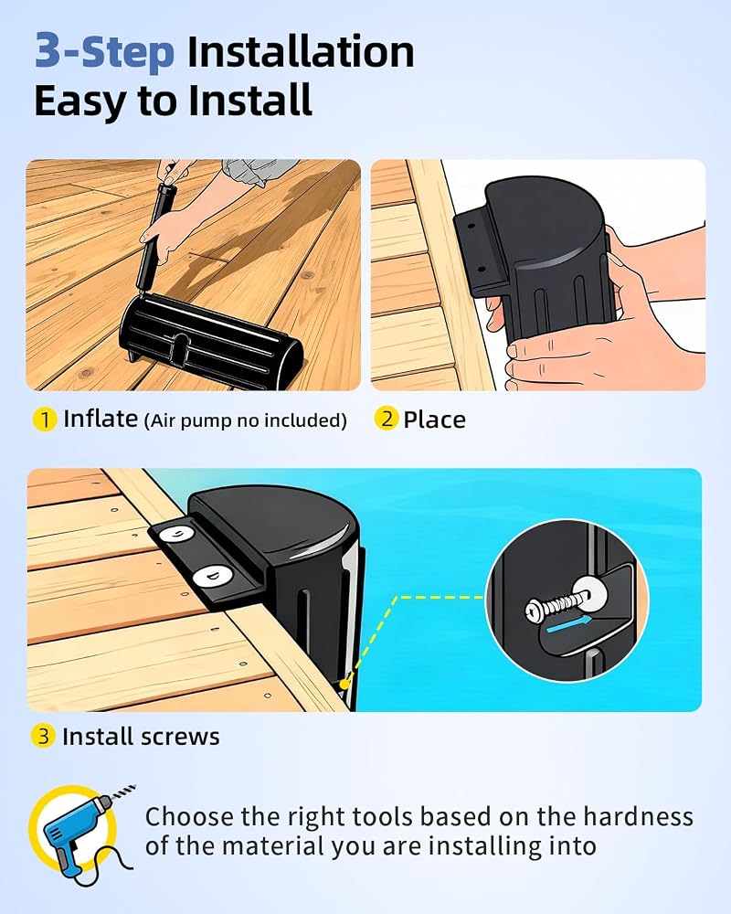 Dock Bumpers for Edge & Side - 5mm Marine PVC, Stainless Hardware, 2-Pack (Black)