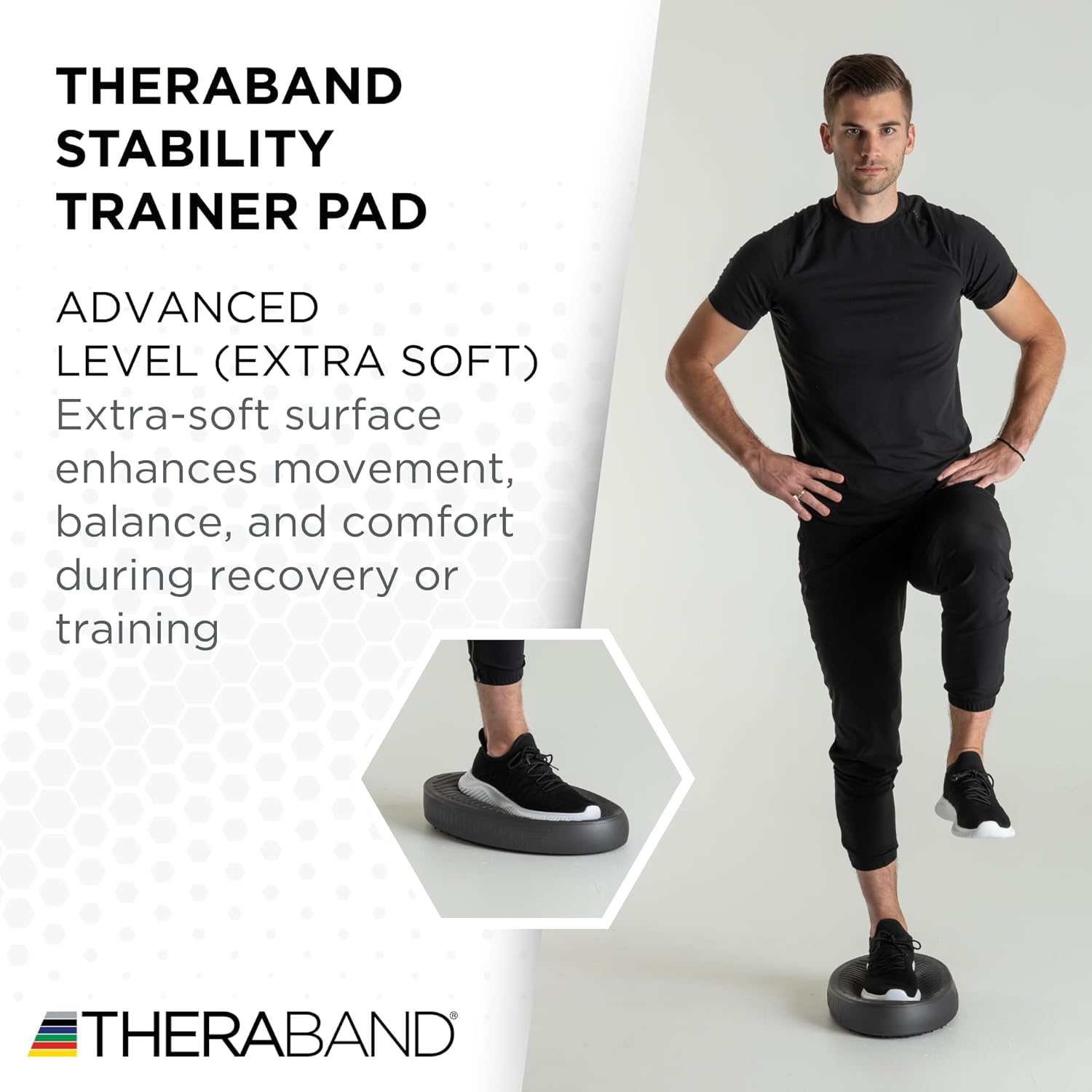 TheraBand Stability Trainer Pad - Advanced Level Black Foam Balance Pad for Core Strength & Therapy