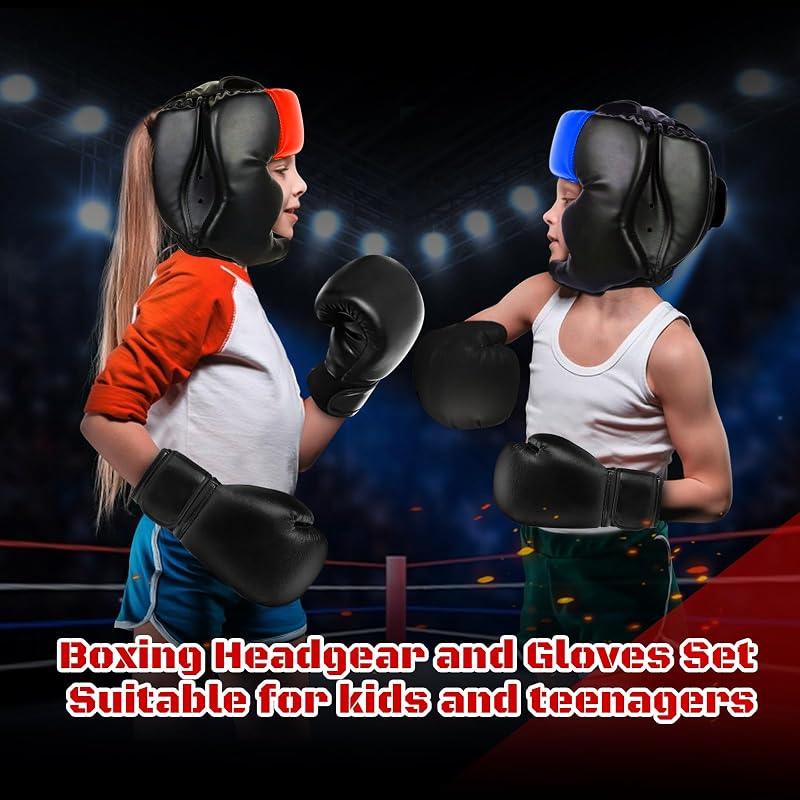 Sparring Head Guard with Gloves - Boxing Headgear for MMA, Kickboxing, Muay Thai & Boxing (Red & Blue, Small-Medium)