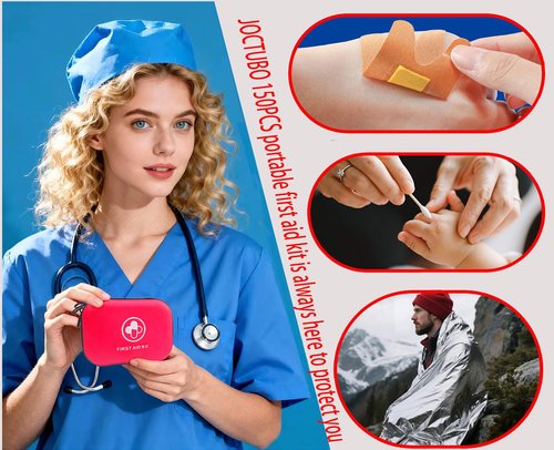 First Aid Kit 150 Piece Waterproof Hard Shell Emergency Medical Kit for Home, Camping, Hiking, Sports, Office, Adventure Portable IFAK Kits (Red)