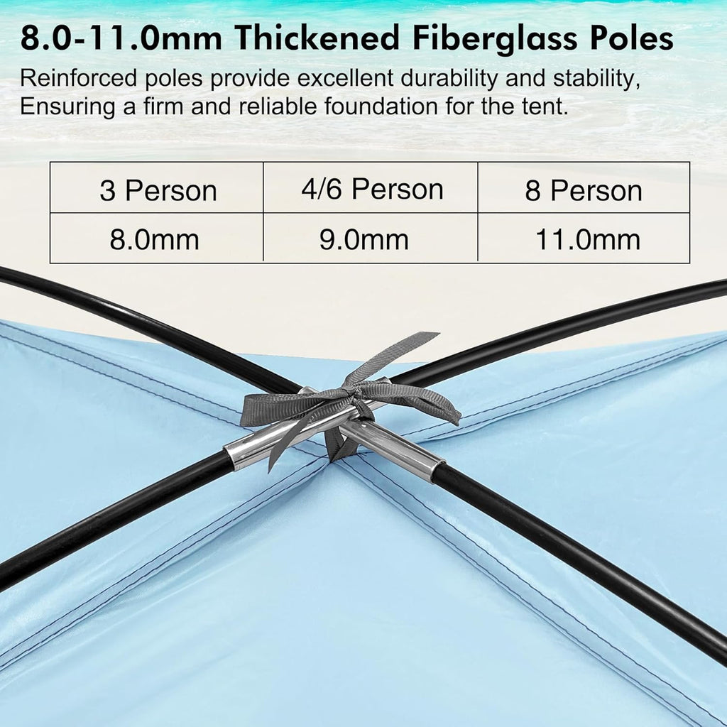 WhiteFang Beach Tent - Anti-UV Portable Sun Shade Shelter for Up to 8 People | Extendable Floor & 3 Mesh Windows