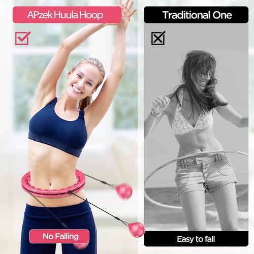APzek Weighted Exercise Hoop Plus Size, 32 Knots Detachable & Size Adjustable for All People, 2 in 1 Abdomen Fitness Massage Non Fall Smart Hooola Hoop with Auto Spinning Ball