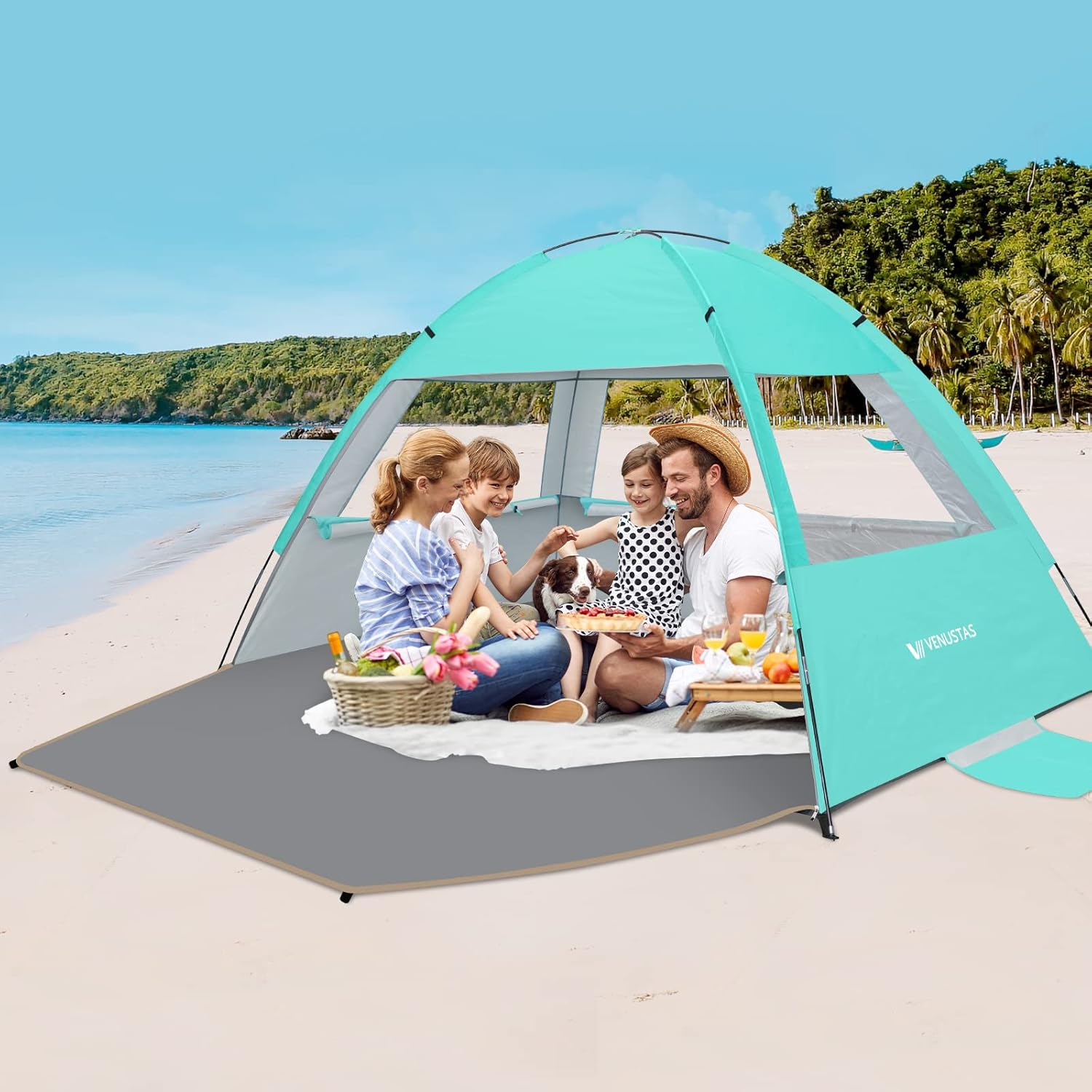 Venustas Beach Tent Sun Shelter for 3/4/6/8 Person, UPF 50+ UV Protection Beach Canopy, Lightweight and Easy Setup Cabana, Portable Shade Tent