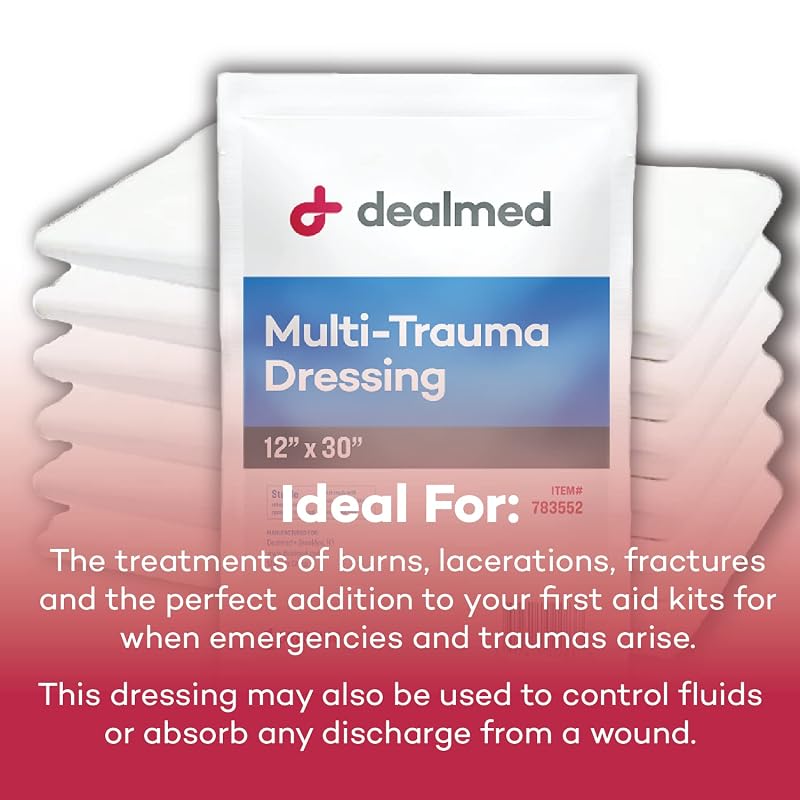 Dealmed Multi-Trauma Dressing - 12" x 30" Sterile Emergency Pad 1