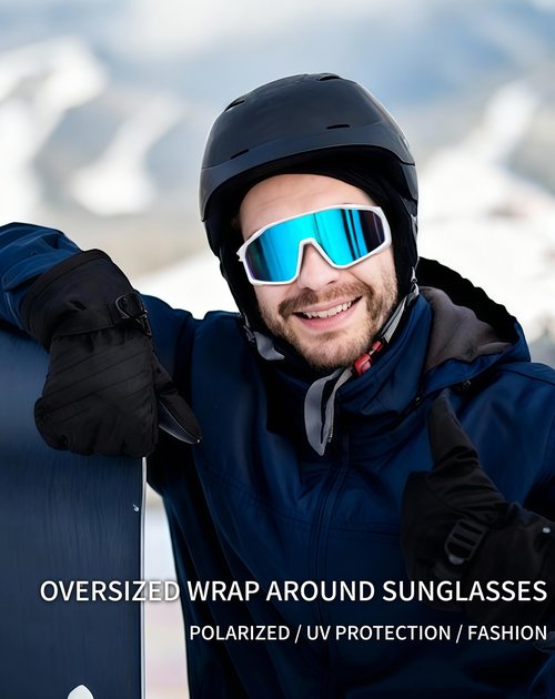 Joopin Sports Sunglasses Men Women Polarized Wrap Around Sun Glasses UV400 Protection Shades Sunnies (White Blue)