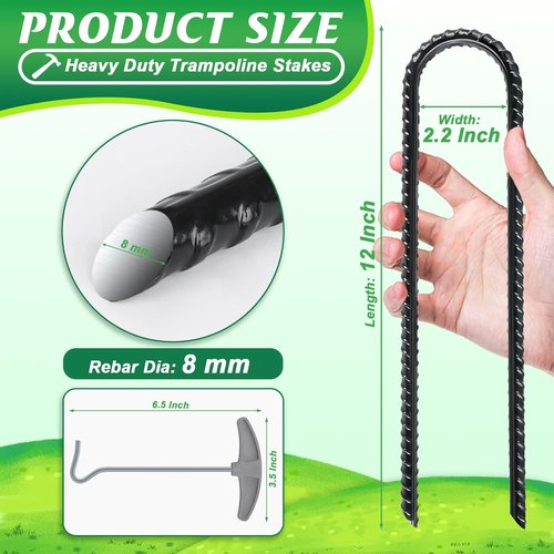 Gtongoko Heavy-Duty Trampoline Stakes - Galvanized Steel Ground Anchors | U-Shaped, Black
