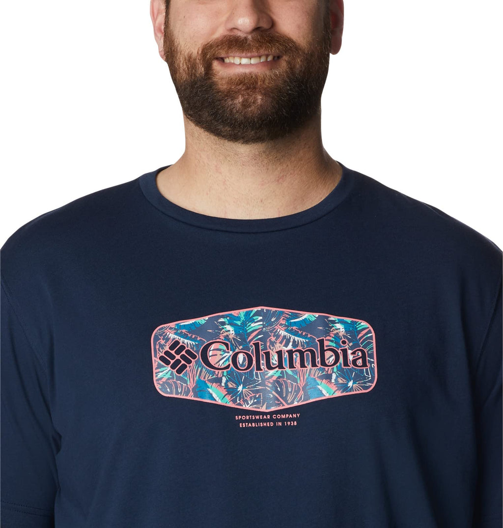 Columbia Men's Thistletown Hills Graphic Short Sleeve, Collegiate Navy HTHR/Wanderland Graphic, 2X Tall