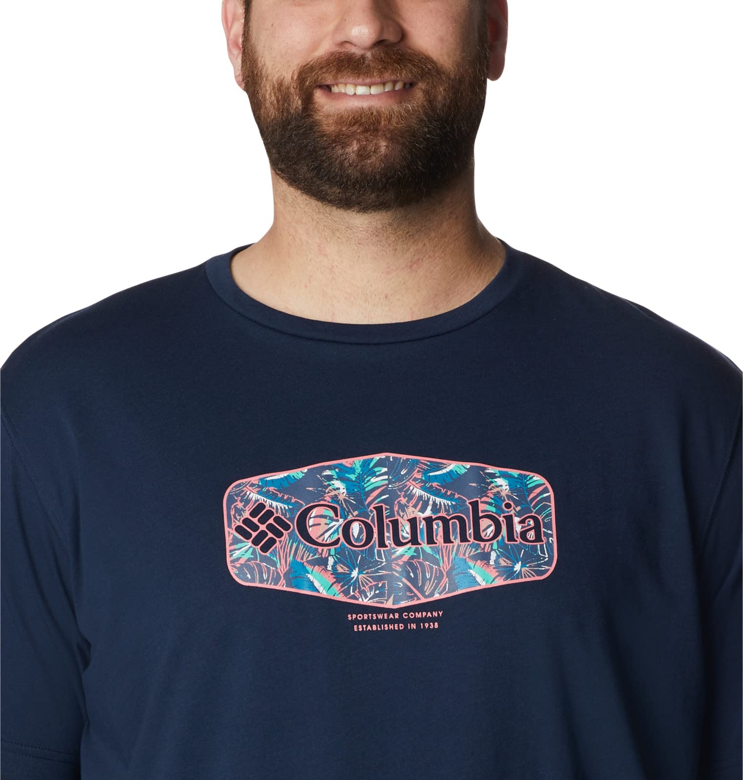 Columbia Men's Thistletown Hills Graphic Short Sleeve, Collegiate Navy HTHR/Wanderland Graphic, 2X Tall