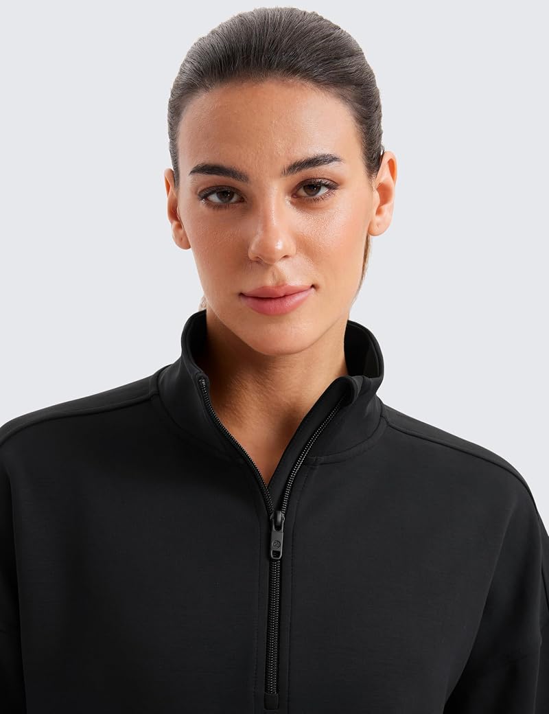 CRZ YOGA SoftAura Half Zip Sweatshirt - Black, Medium