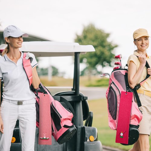 Moukeren 3 Pieces Funny Golf Towels Golfer Gifts for Adults Embroidered Golf Funny Accessories Stuff with Clip for Adults Golfer Fan Bags Powder Room(Light Pink, Rose Red, Sky Blue,Women Style)