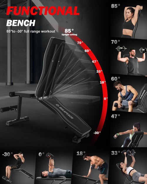 Adjustable Weight Bench Workout Bench for Home Gym, Foldable Workout Bench 700LBS Weight Capacity for Full Body Strength Training,Incline Flat Decline Sit-up Bench (2 Resistance Bands)