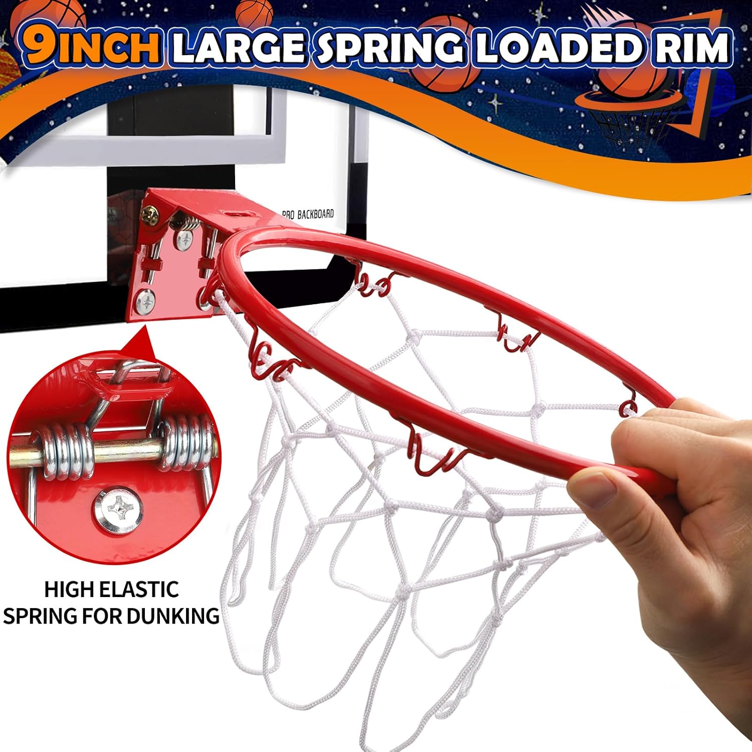 Skiennix Mini Basketball Hoop Set - Indoor Wall-Mount Basketball Goal with 4 Toddler Balls | Fun for Kids & Adults